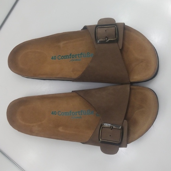 COMFORTFUSSE ADAL BROWN LEATHER ONE-STRAP SANDALS SIZE 10-10.5 - Picture 2 of 7